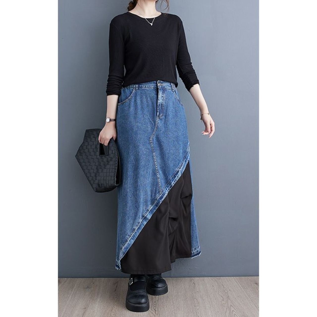 デニム 切替デザイン ラップスカート00153