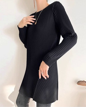 リブプリーツロングトップス 3color A0547