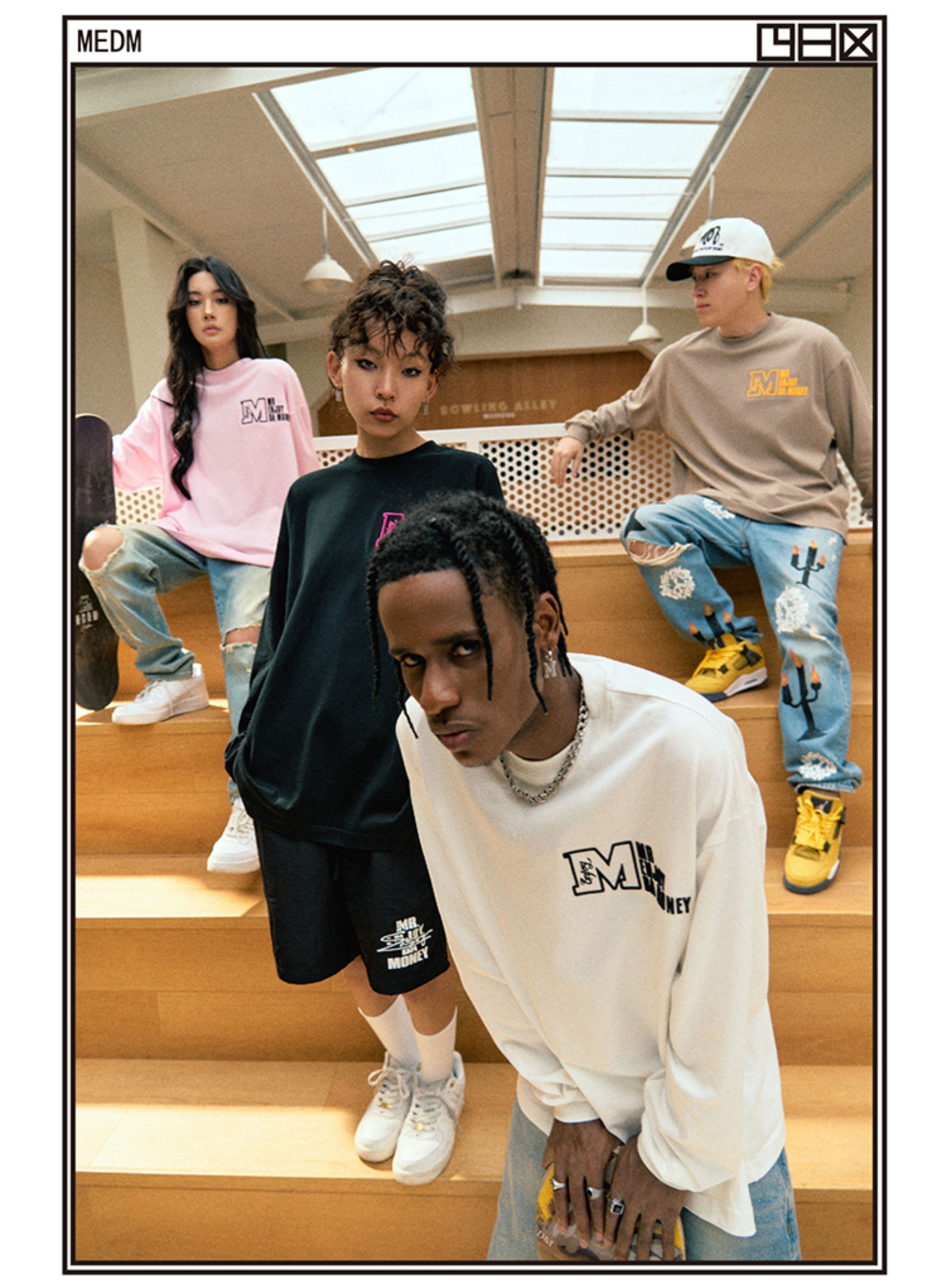 MEDM ロゴ刺繍長袖Tシャツ オーバーサイズ ロンT コットン 11色