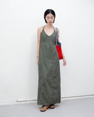1990s linen-cotton halter neck dress with back slit