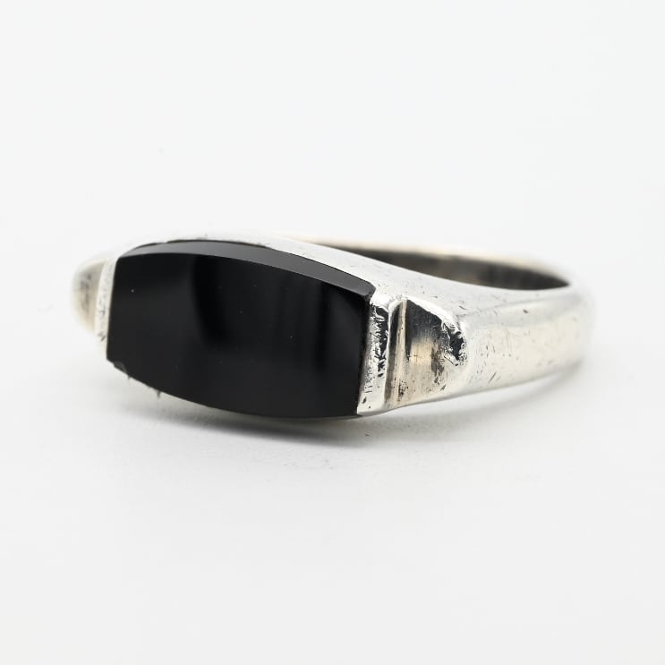 Black Onyx Inlay Bar Top Design Ring #19.0 / Denmark