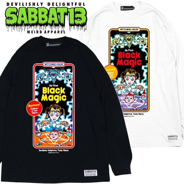 SABBAT13 / サバトサーティーン / サバト13「WITCHING HOUR 2 L/S T」ロンＴ Ｔシャツ 長袖 黒 白 ブラック ホワイト スカル ドクロ アメコミ ホラー メンズ レディース ロック パンク バンド ROCK PUNK フェス ギフトラッピング無料 ステージ衣装 Rogia