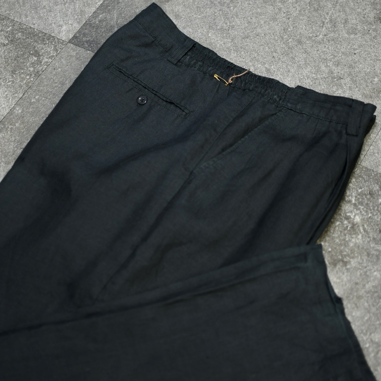 special black linen 2tuck wide slacks