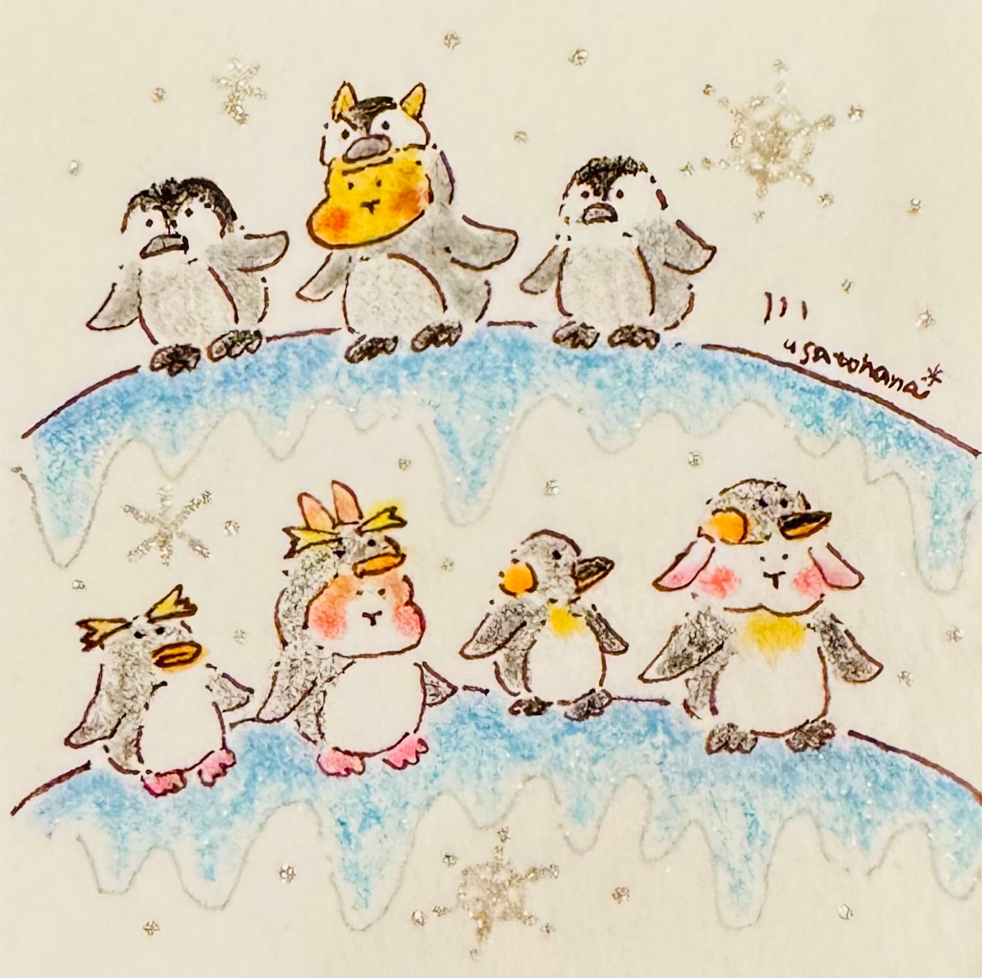 うさぎのむう】ペンペンおさんぽ(原画) 手描きイラスト 絵 雑貨 贈り物