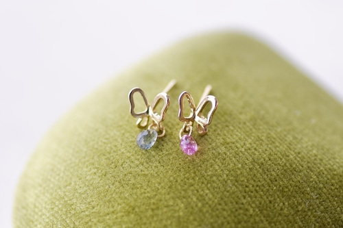 【ORDER】tefu pierced earring K18 <sapphire/single> / てふてふ ピアス ＜サファイア/シングル＞