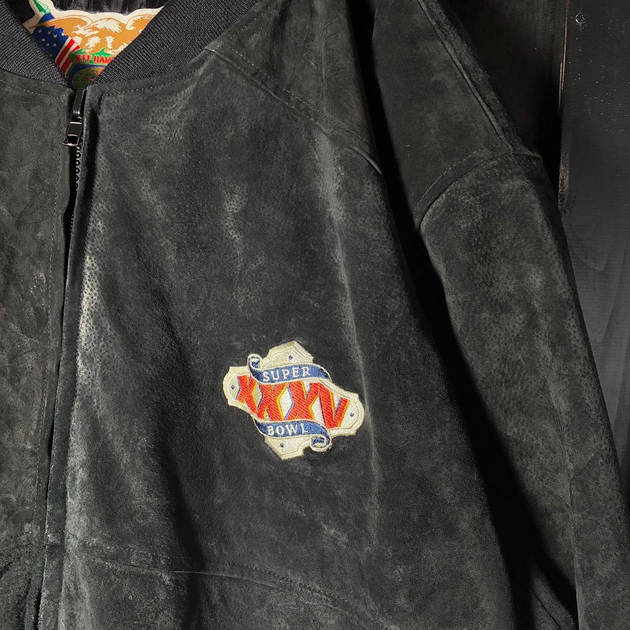 00s Super Bowl XXXV 記念 レザージャケット Jeff Hamilton製 刺繍入り ブラック XL
