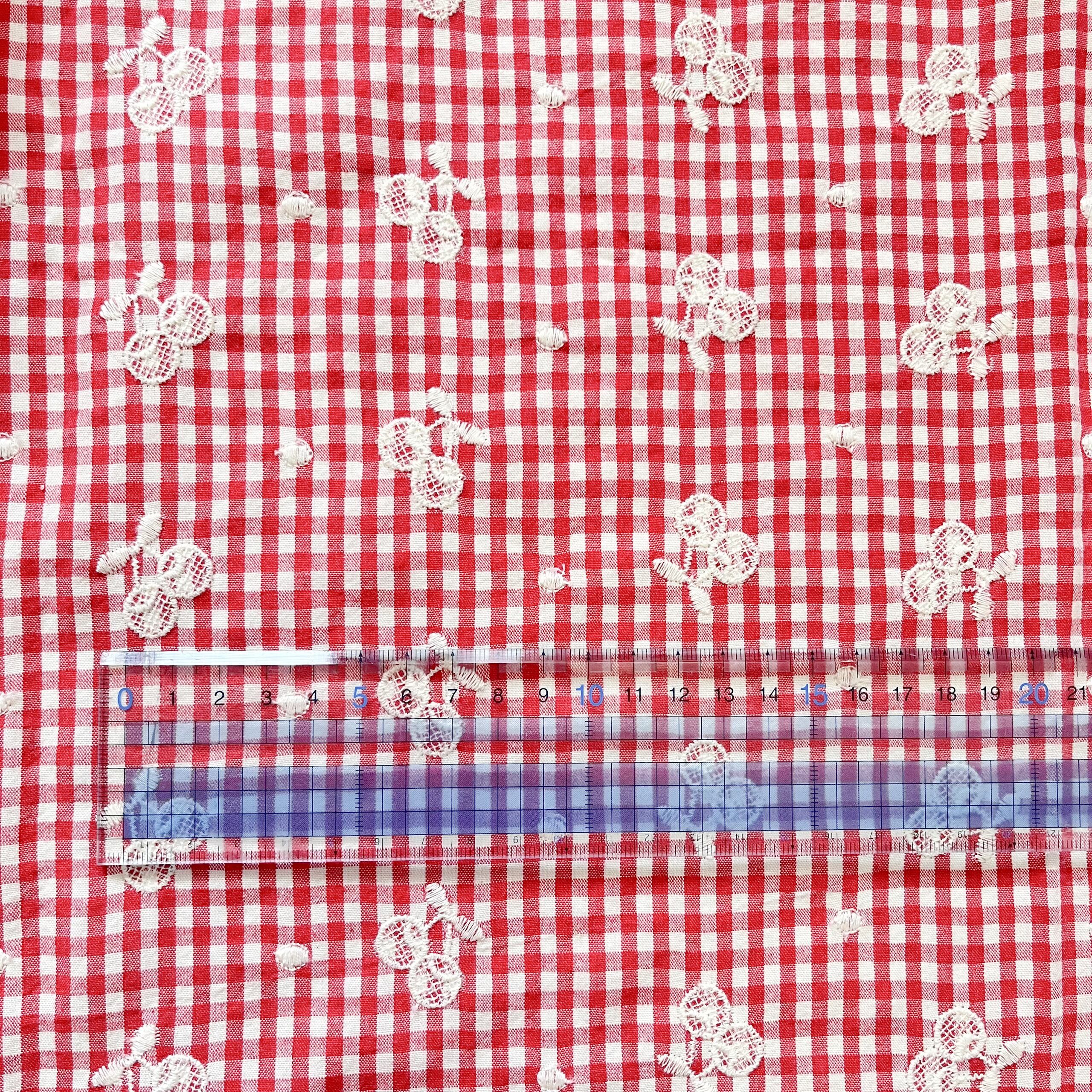 ✳︎受注製作✳︎さくらんぼ刺繍✖️ブラウンチェック 37【即納】さくらんぼ刺繍チェック30番手生地 | PAY ID