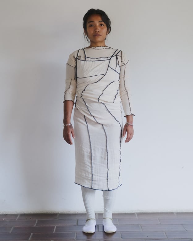 Baserange (ベースレンジ) SHOK SQUARE DRESS (Off White) | H Nagano