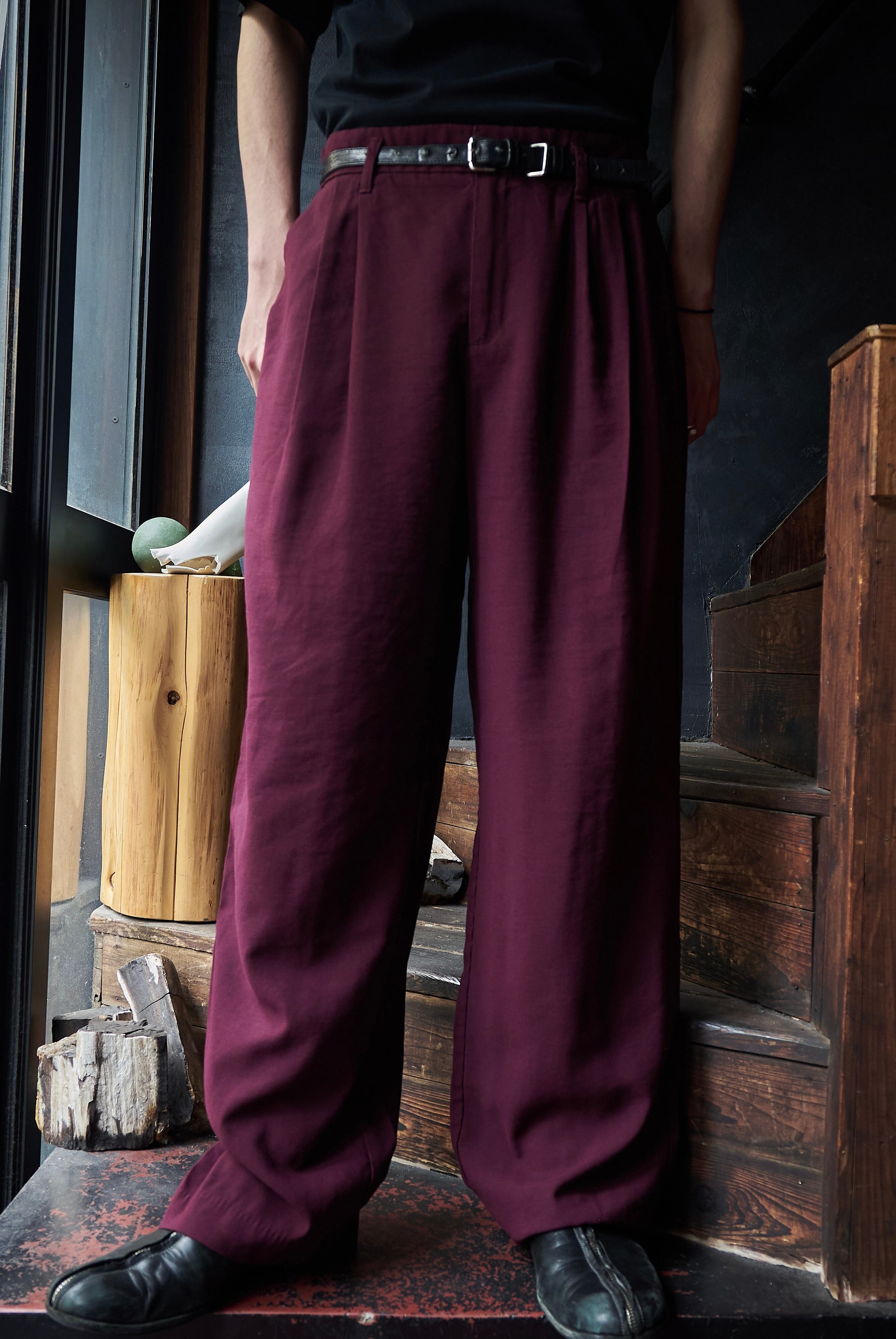 80s ITALY Black woven rayon × wool fabric tapered slacks | FOLLIEE.