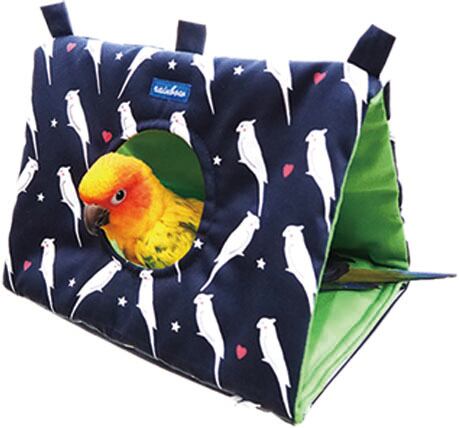 【小鳥用品】さんかくトンネル(オカメインコプリント) ベージュ/ネイビー