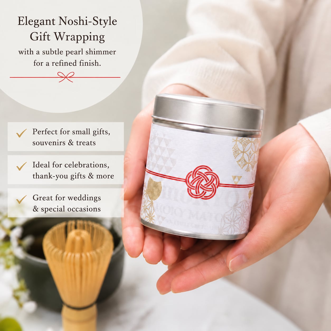 Matcha Tin Gift Wrapping (+¥400)|Pearl Washi Noshi-Style Wrapping Service
