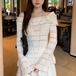 ポイントフラワー透かし編みオフショルニット ・79101