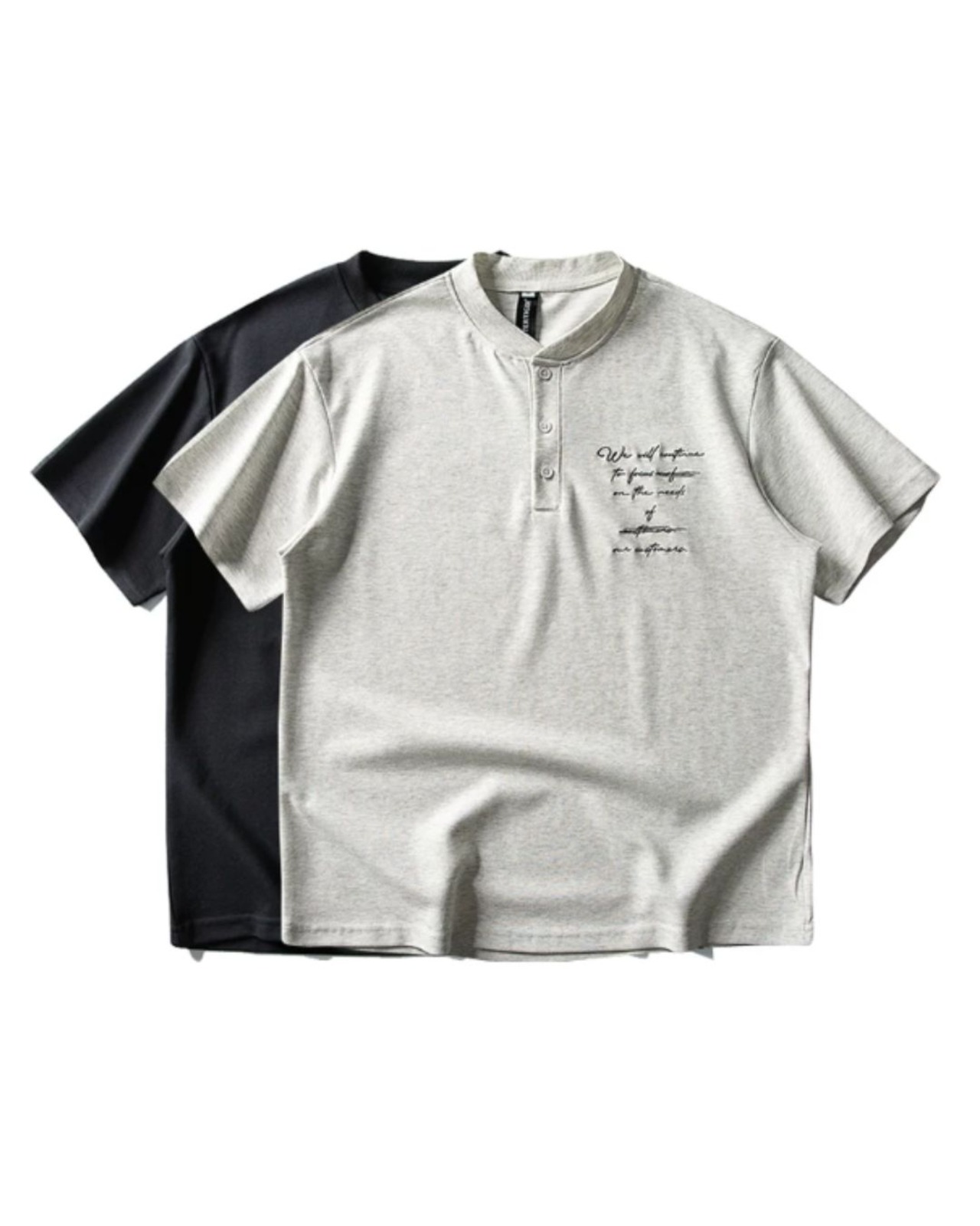 レターデザインヘンリーネック半袖Tシャツ　S0478