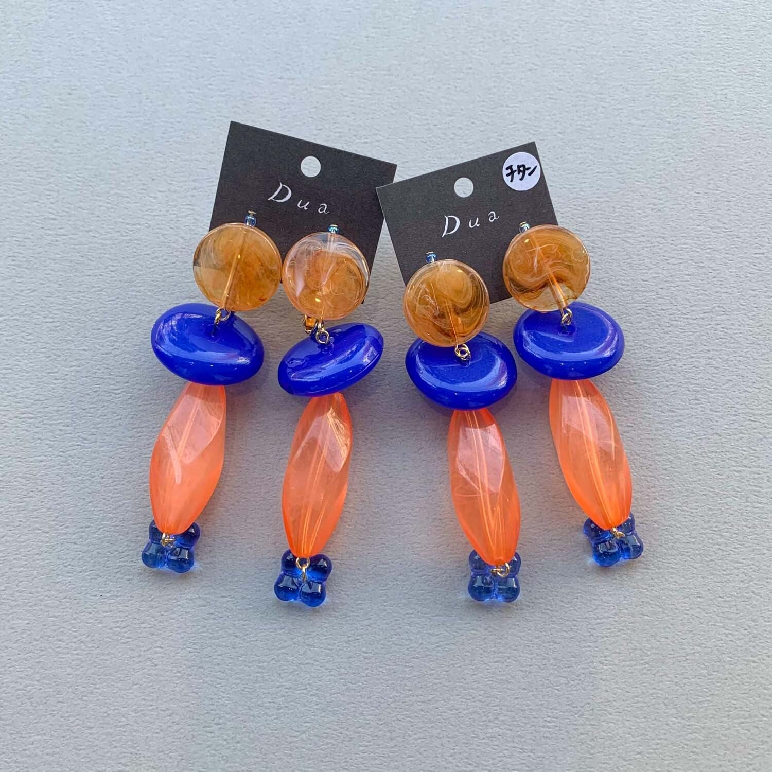 オレンジ×青カラフルビーズ〈ピアス/イヤリング〉 | Dua-アクセサリー