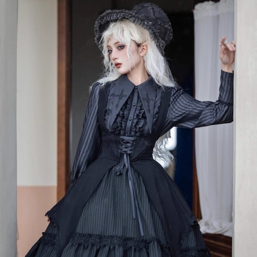 ゴスロリ通販 With U ファッション ゴスロリ 長袖 シャツ バルモア襟