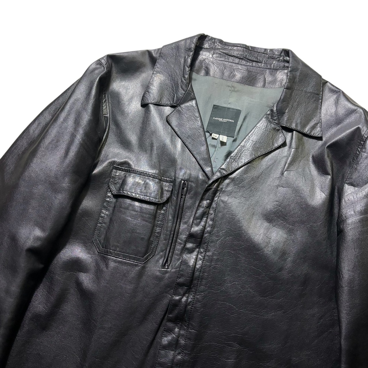 CoSTUME NATIONAL HOMME black leather zip-up tailored jacket