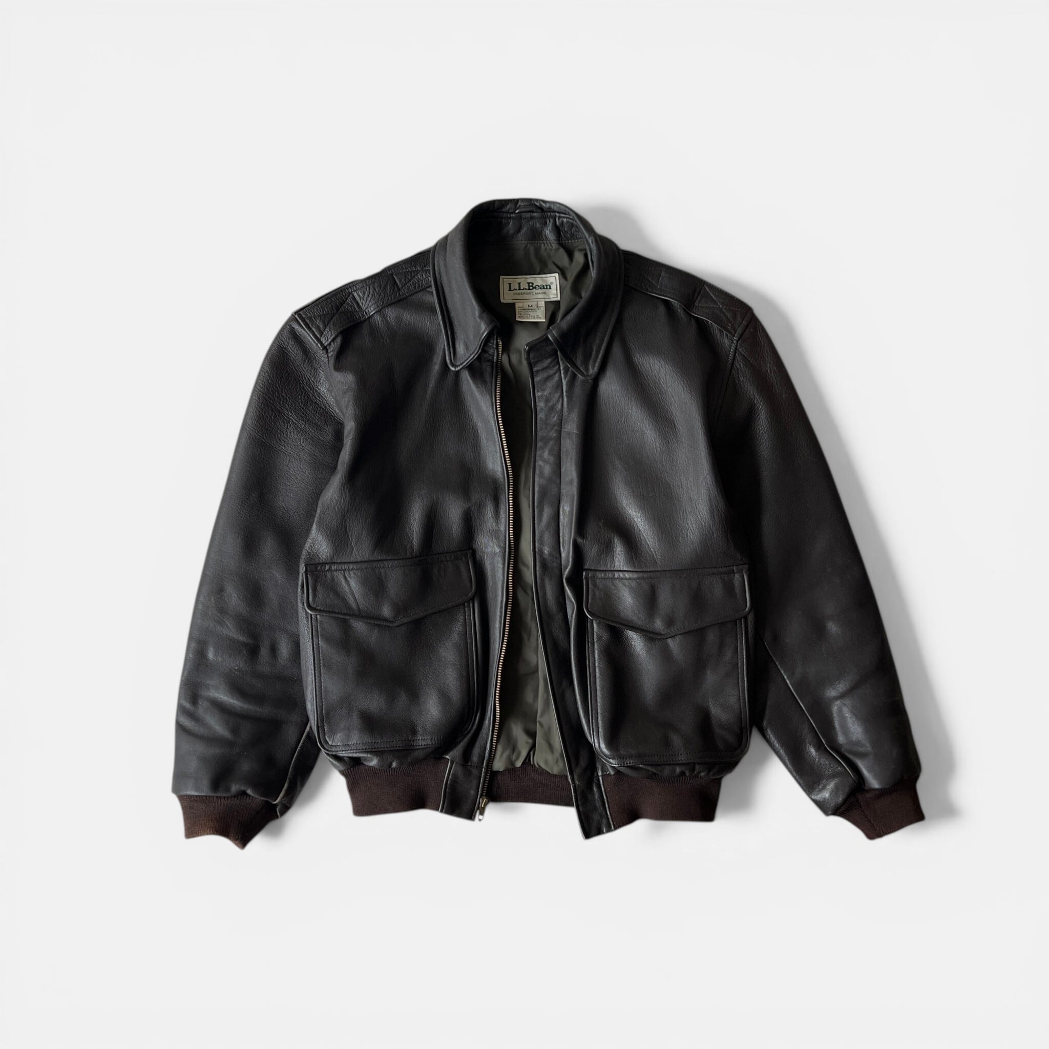 90s L.L. Bean A2 Leather Bomber Flight Jacket Black XL | assemble