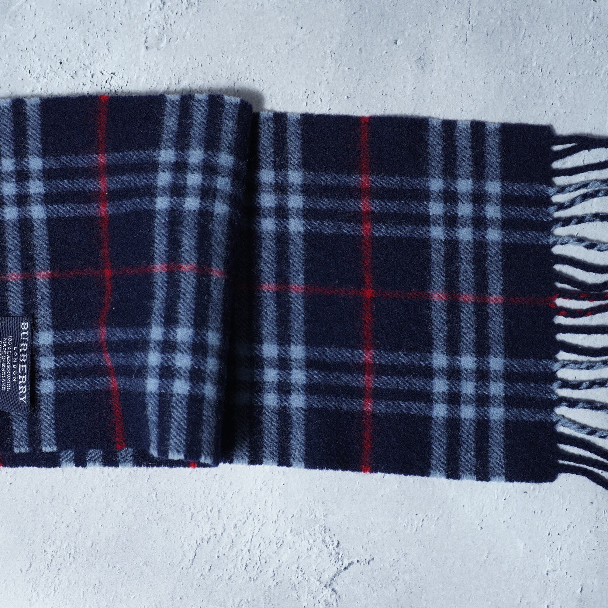 BURBERRY】バーバリー WOOL100%チェック柄マフラー navy | MIXHIVE