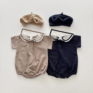 【BABY】夏作キュートセーラーカラーロンパース