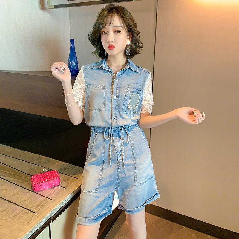 レース刺繍ウェストジャンプスーツ オールインワン サマー 夏物 ステッチ MIUCO80223447978