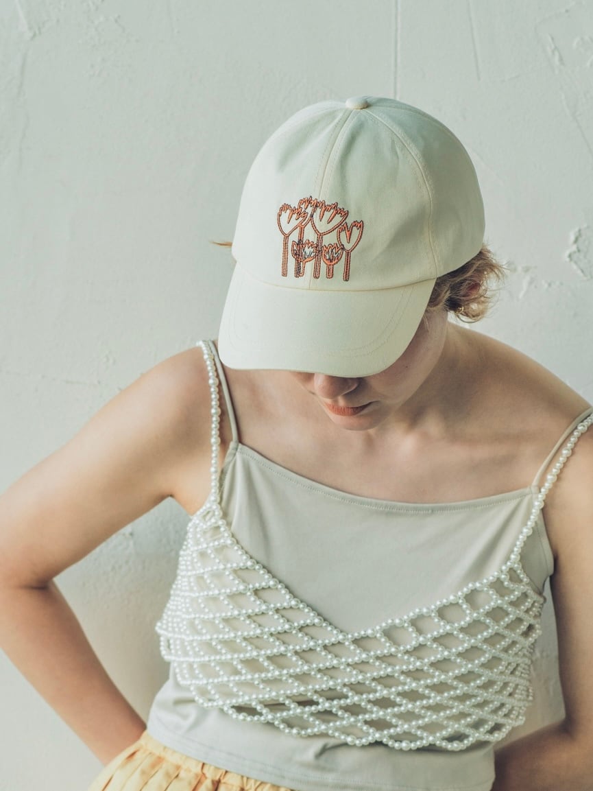 【美品】ORIENT MILLINERY ポフミ ORIENT MILLINERY 帽子 ハット NAMI「ナミ」波々チューリップ