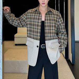 【Men】 AUTUMN PLAID SHIRT LONG-SLEEVE WITH BLAZER PANEL RELAXED FIT S-1407