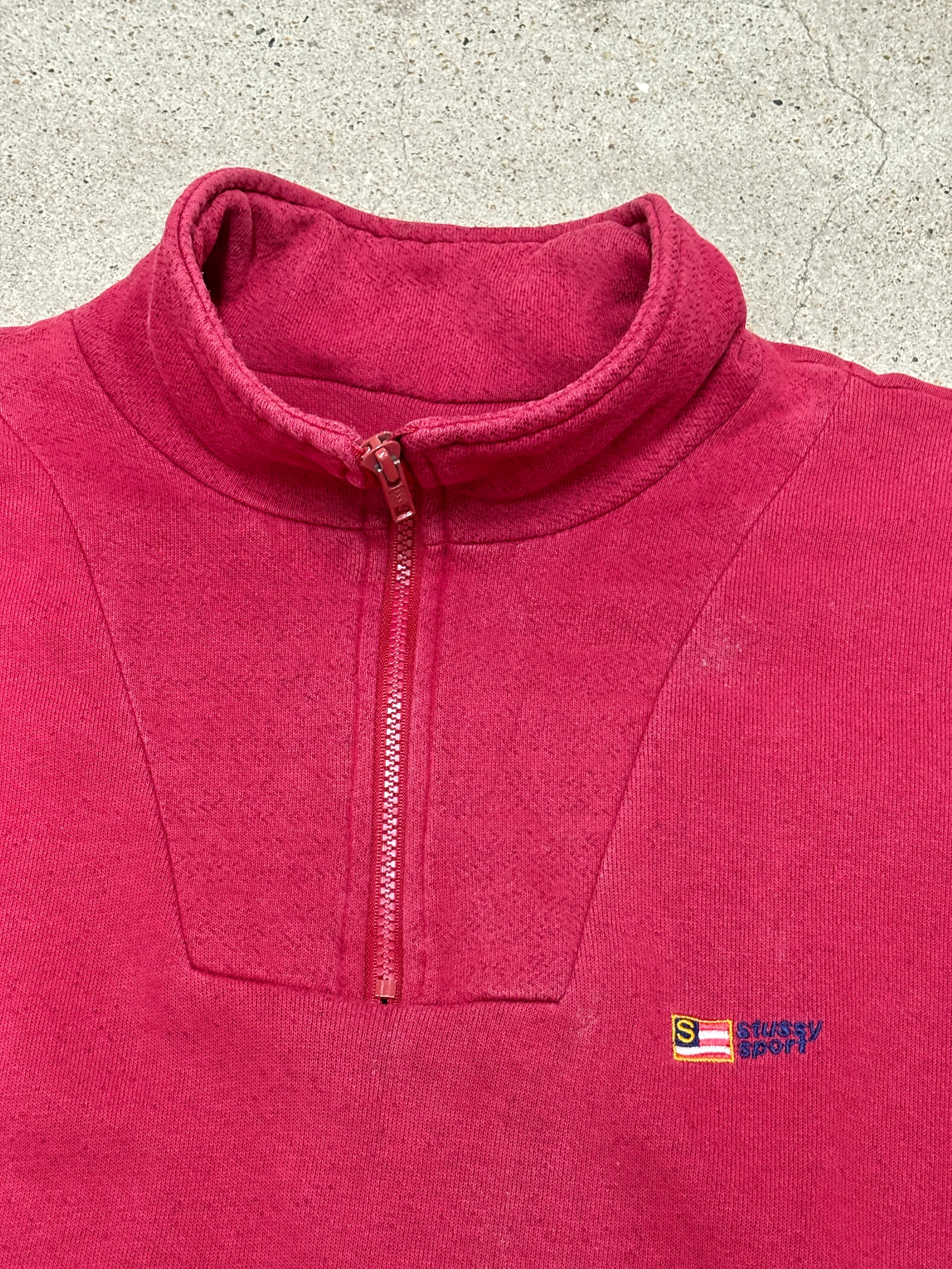 90s OLD STUSSY/STUSSY SPORT Logo Half zip Sweat/USA製/白タグ/M 