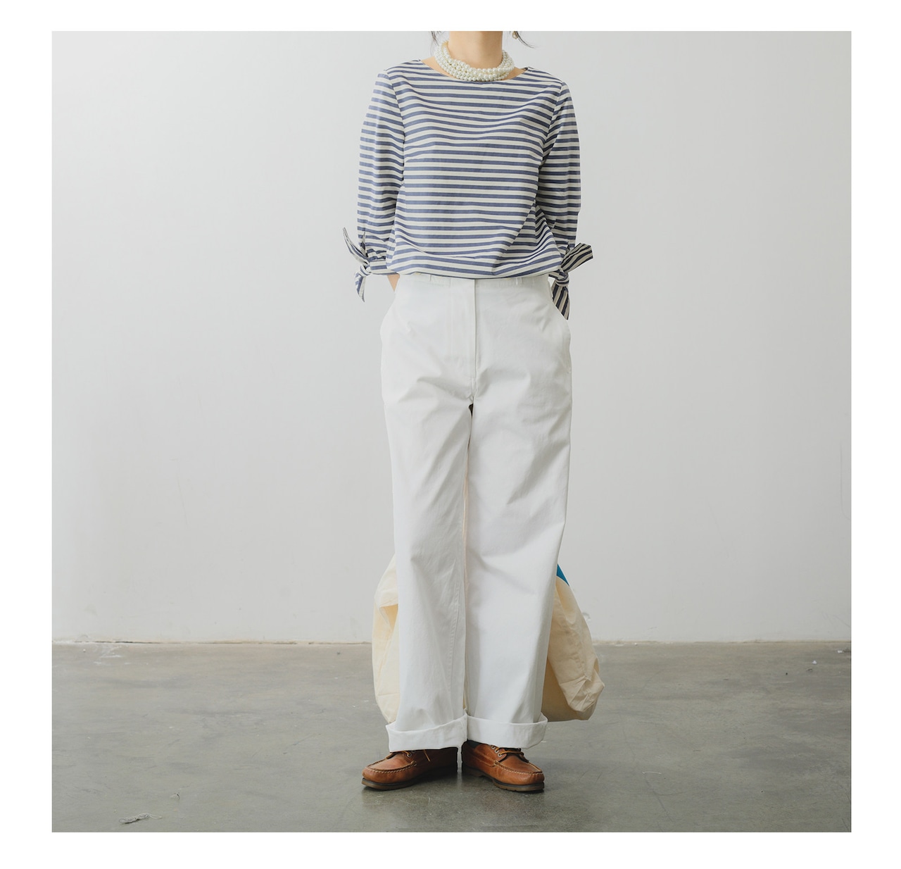 フレンチボーダー リボンスリーブトップス   F0048 - 7