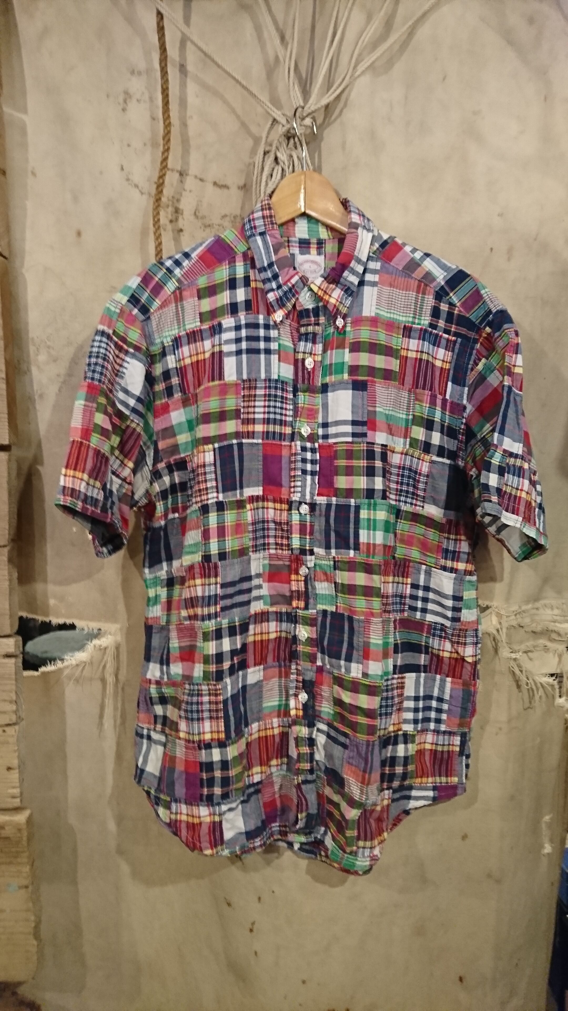 BROOKS BROTHERS "INDIA MADRAS CHECK PATCHWORK SS SHIRT"