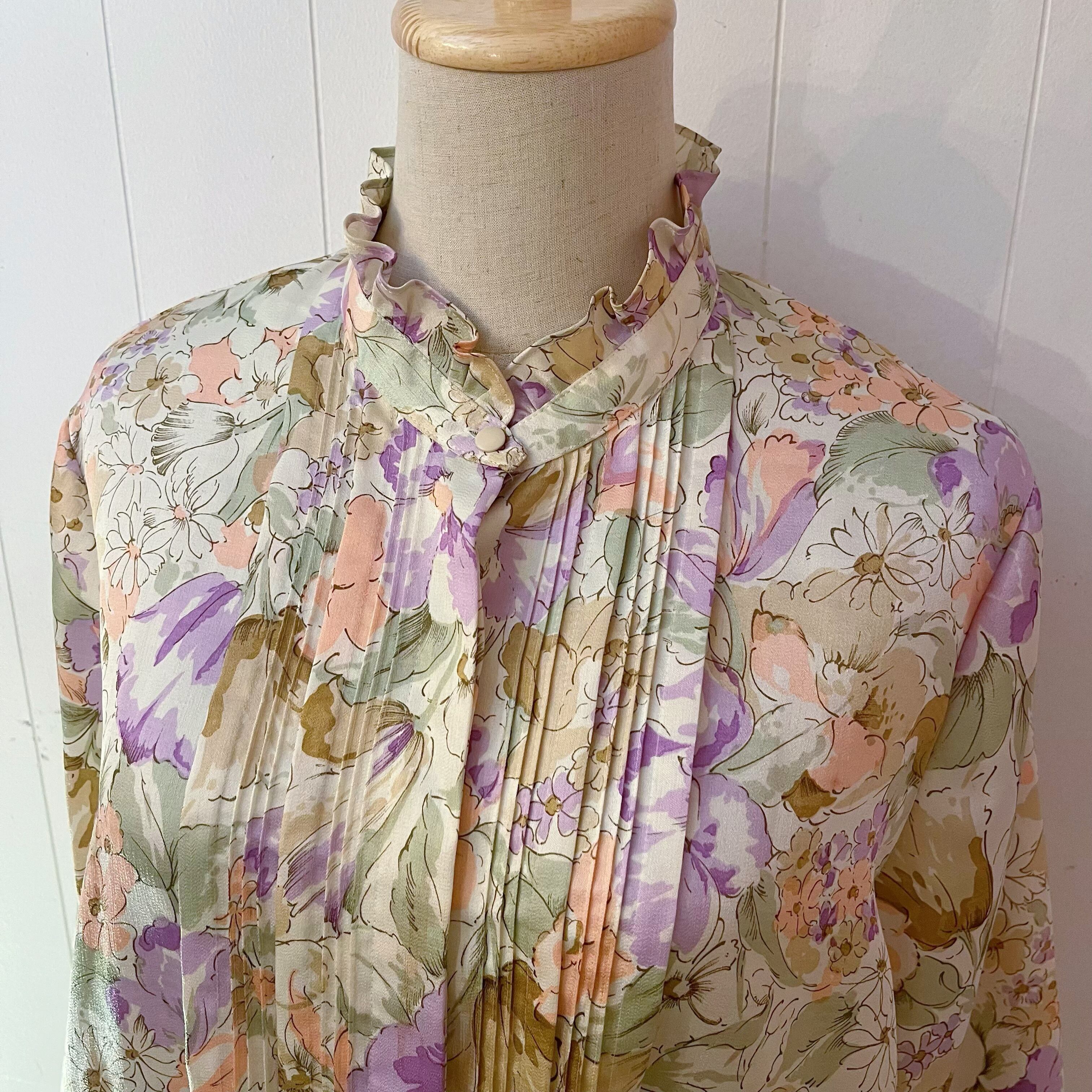 watercolor flower frill stand coller blouse