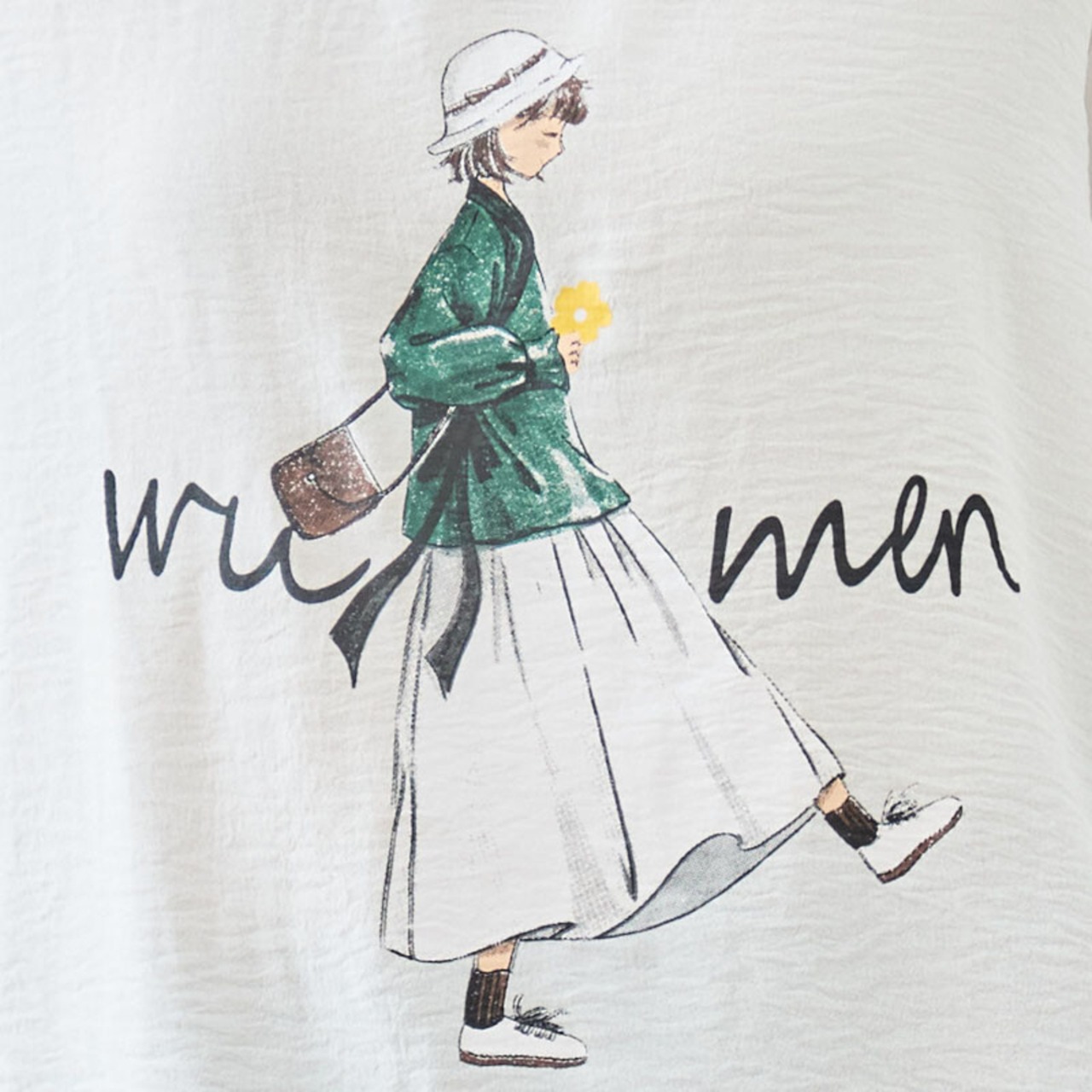 TRUBE ファッションガールイラストスキッパーカラートップス【L~LL】ホワイト