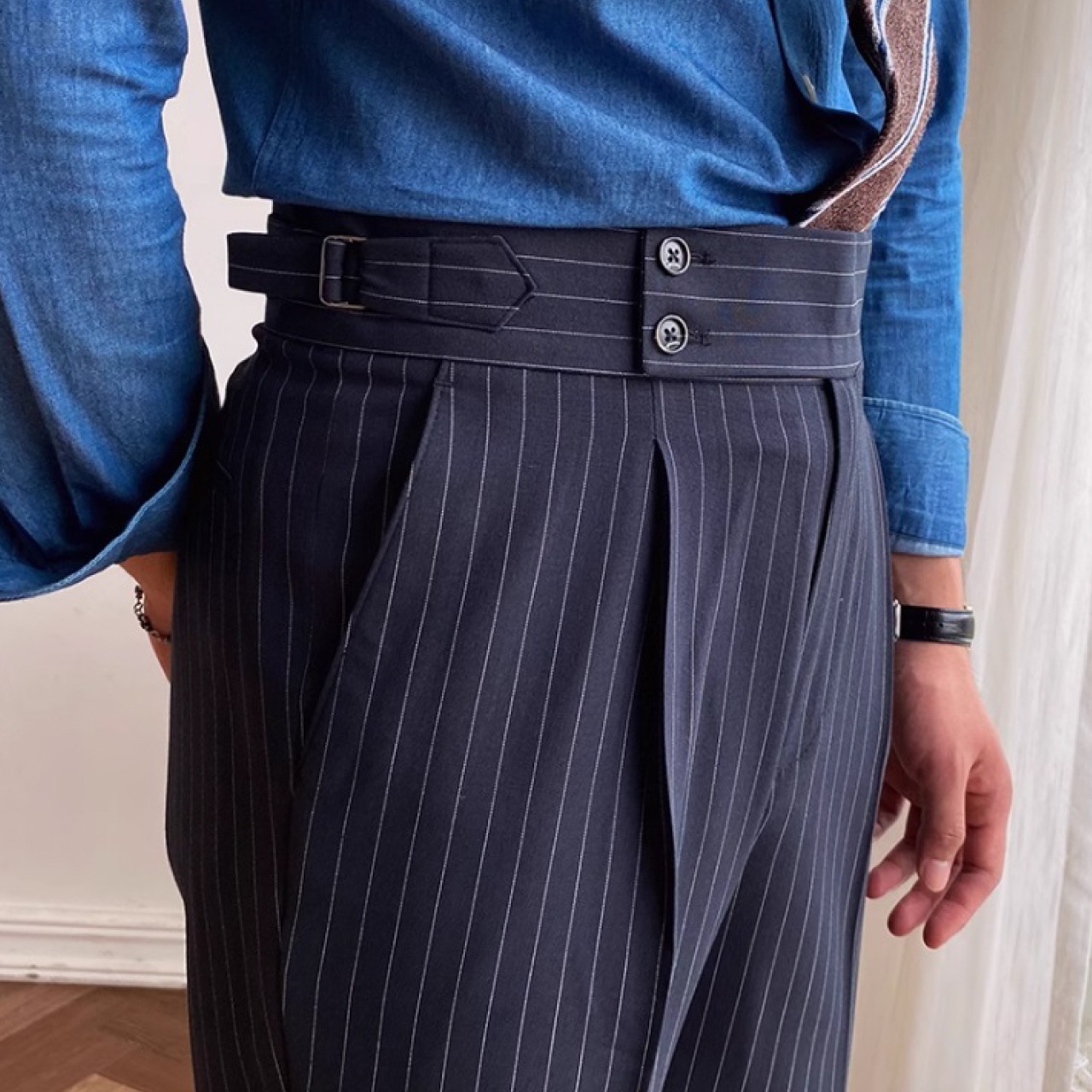 英国ファッション　ハイウエストデザインで脚長効果抜群のストレートパンツ　BO003