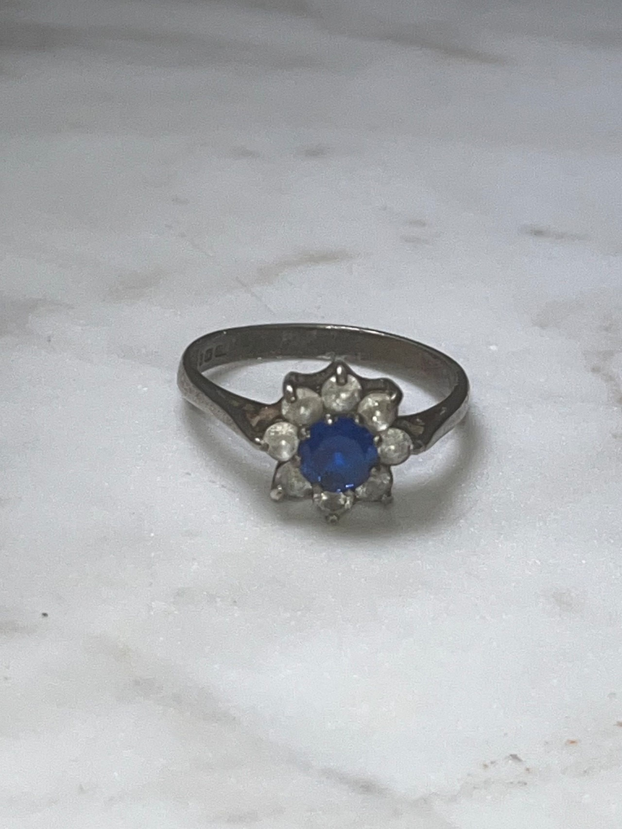 vintage silver blue stone & paste ring