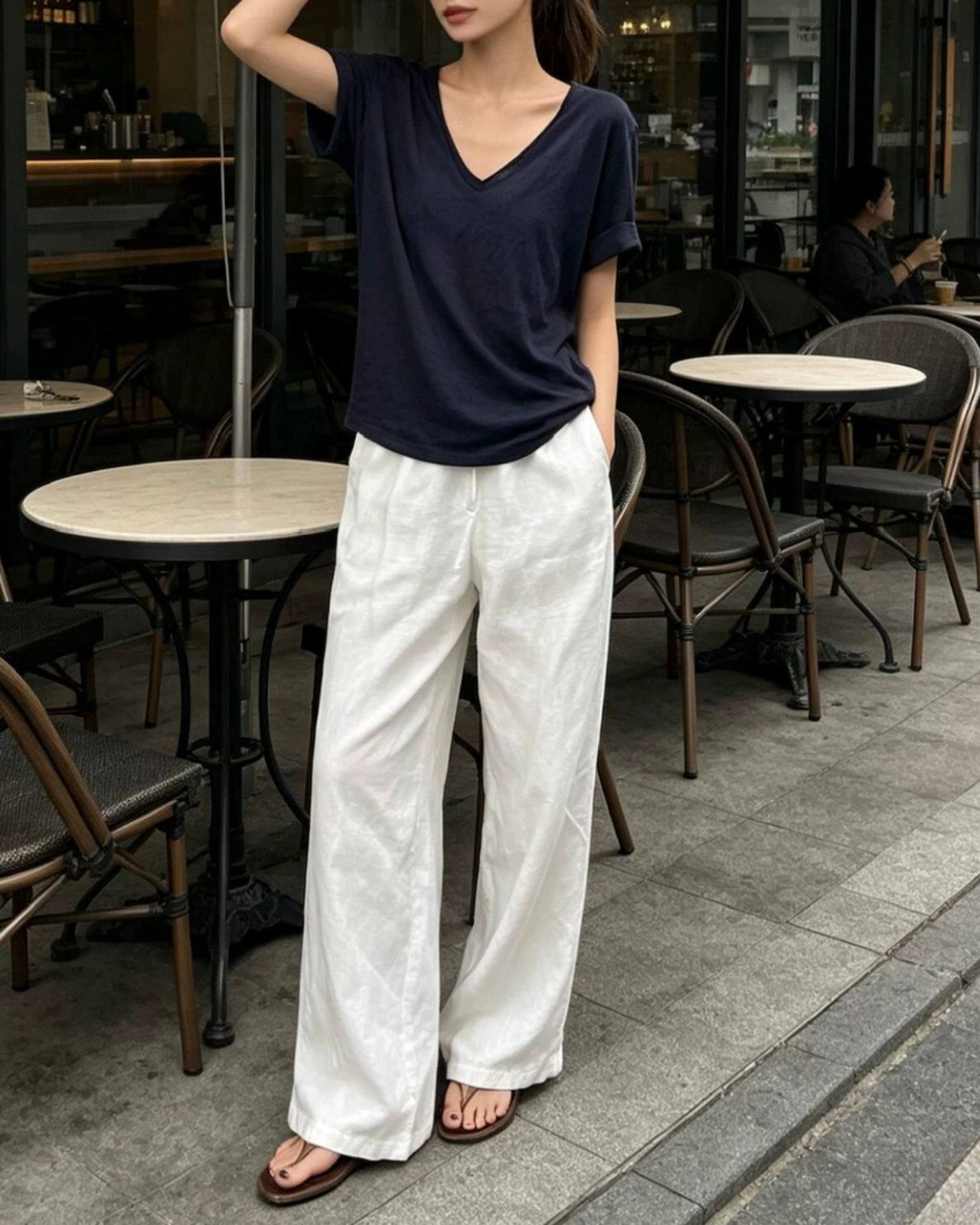 Vネックシアー Tシャツ 2color A1032 - 8