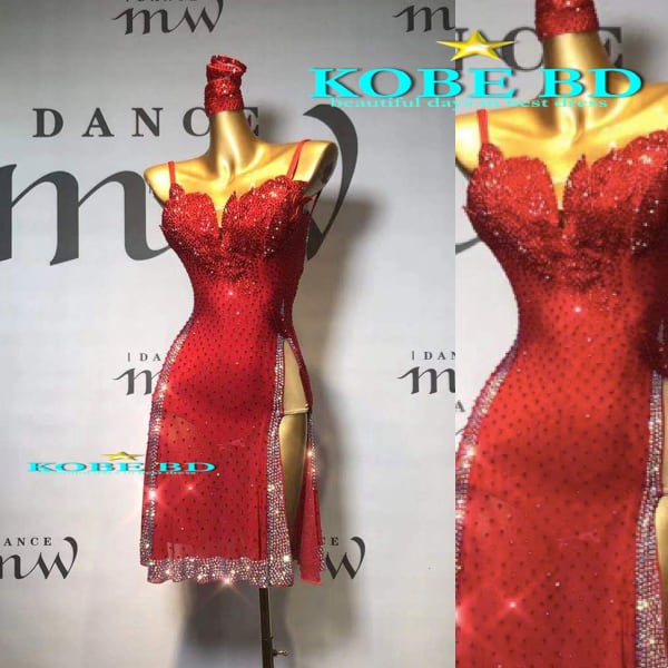 【オーダー 社交ダンスドレス】I DANCE MW 商品番号 2352LATIN (真紅 レッド) ラテンドレス 競技会 ソロデモ パーティー /チャチャ サンバ ルンバ ジャイブ