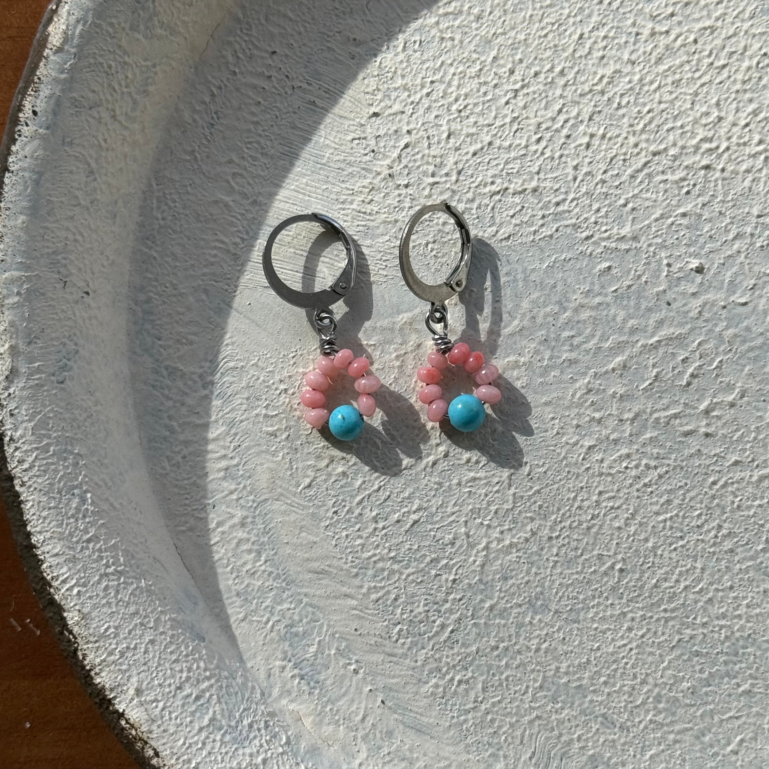 NC26050【サージカルステンレス:シルバー】珊瑚×ターコイズ ピアス