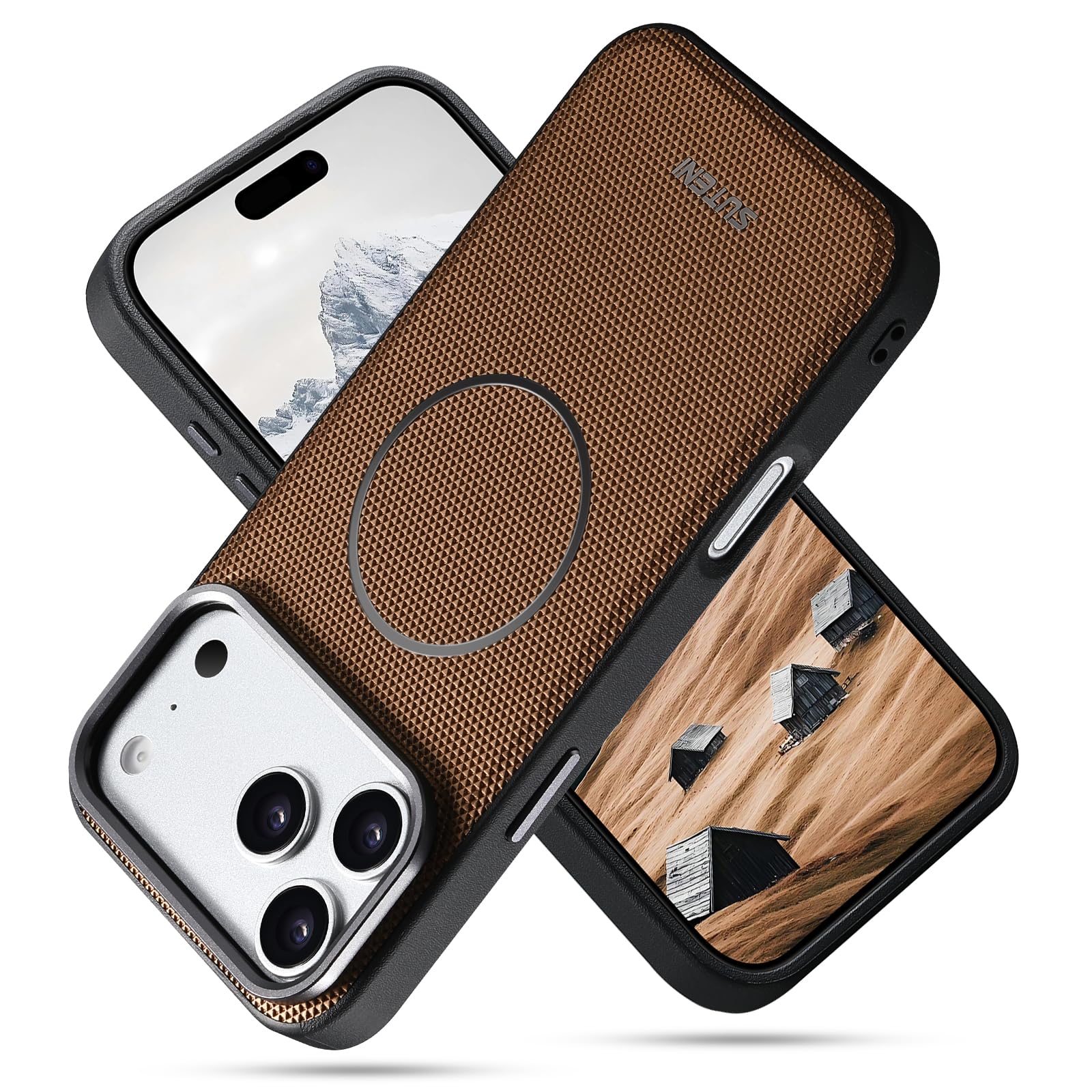 JCGOOD iPhone18 Pro Max ケース MagSafe対応 iPhone17 Pro Max ケース 背面 マグセーフ ワイヤレス充電対応 レザー滑り止めテクスチャ 車載ホルダー 耐衝撃保護 携帯ケース アイフォン17/18 プロマックス 兼用 ゴールド