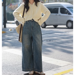 wide washed denim pants　J00367
