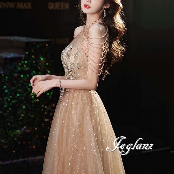 華やか パーティ イブニングドレス ラメ 光沢感 ミドル/イブニング(M8821)ζ