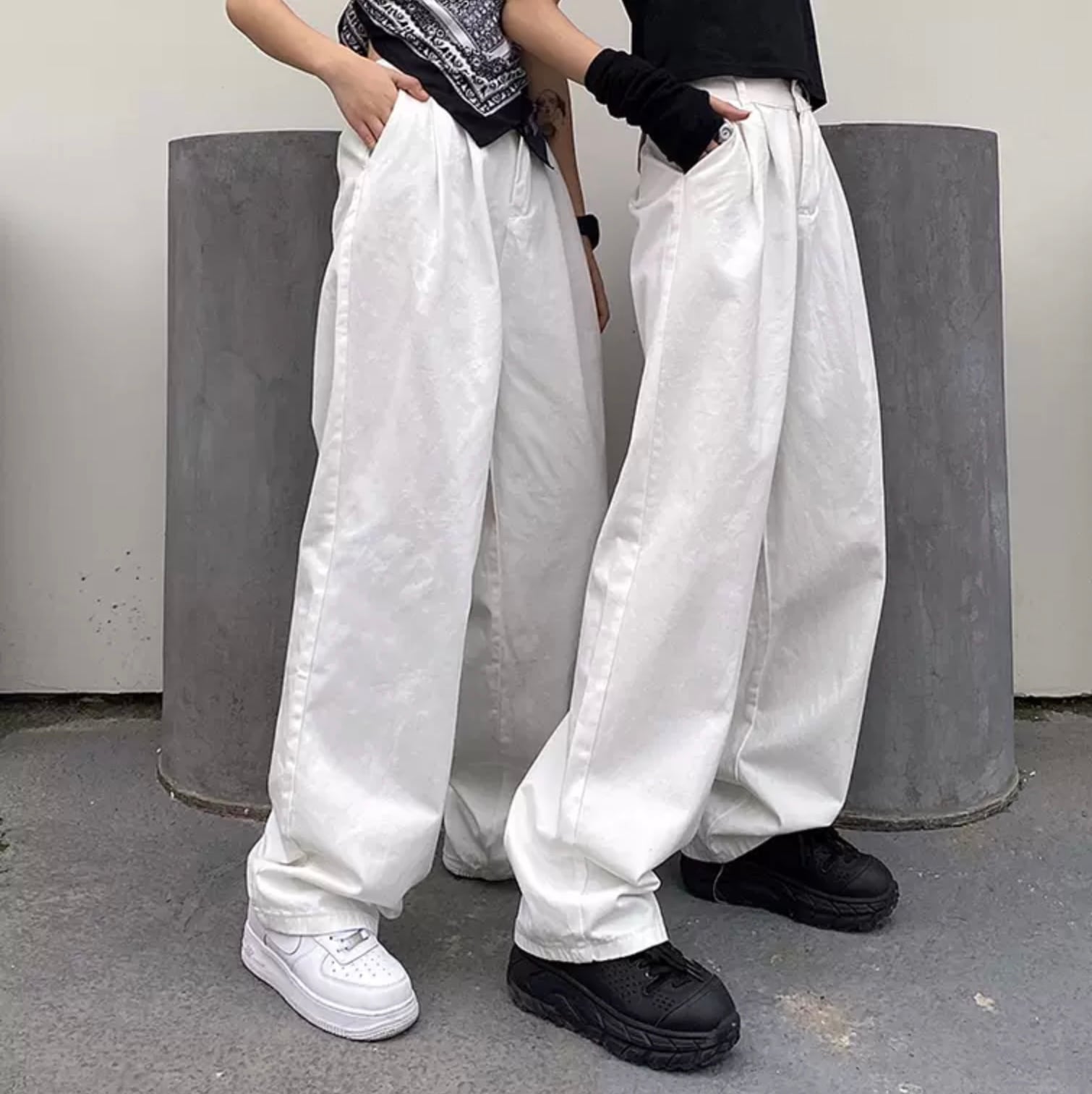 ホワイトでクールに デニムパンツ ホワイトデニム ワイドパンツ カジュアル ストリート メンズライク 美脚 Lamitte Deco トレンド 韓国ファッション ショップ Base店