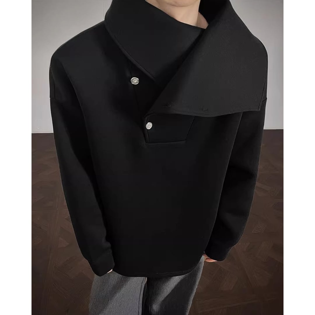 斜め前立てボタン襟ハイスタンドカラースウェット 2カラー D11943