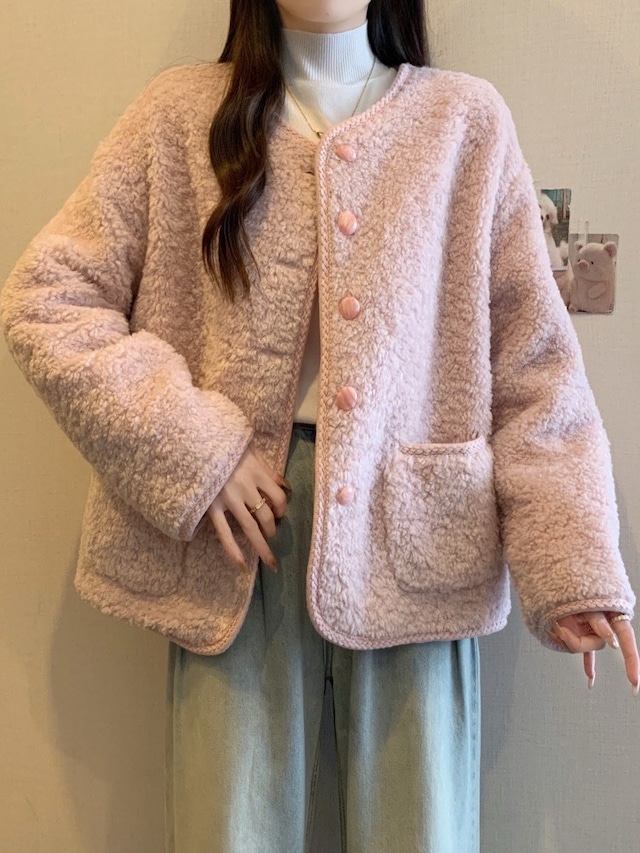 甘すぎないピンクで ふわもこボアアウター きれいめ 羽織り 大人可愛い おしゃれ トレンド  デート 体型カバー 大きいサイズ 韓国 CH11454