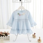 ネックレスチャームが可愛い長袖ワンピ(ブルー)