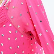 社交ダンス 衣装 スタンダードドレス ワンピース ドレス スタンダード フロート レース ゴールド スパンコール フリル デモ 競技 ダンス パーティ 発表会 ピンク系 華やか 優雅 3枚重ね おしゃれ 美しい イベント 高級感 競技用 ダンス衣装 上品 発表会用 ステージ衣装