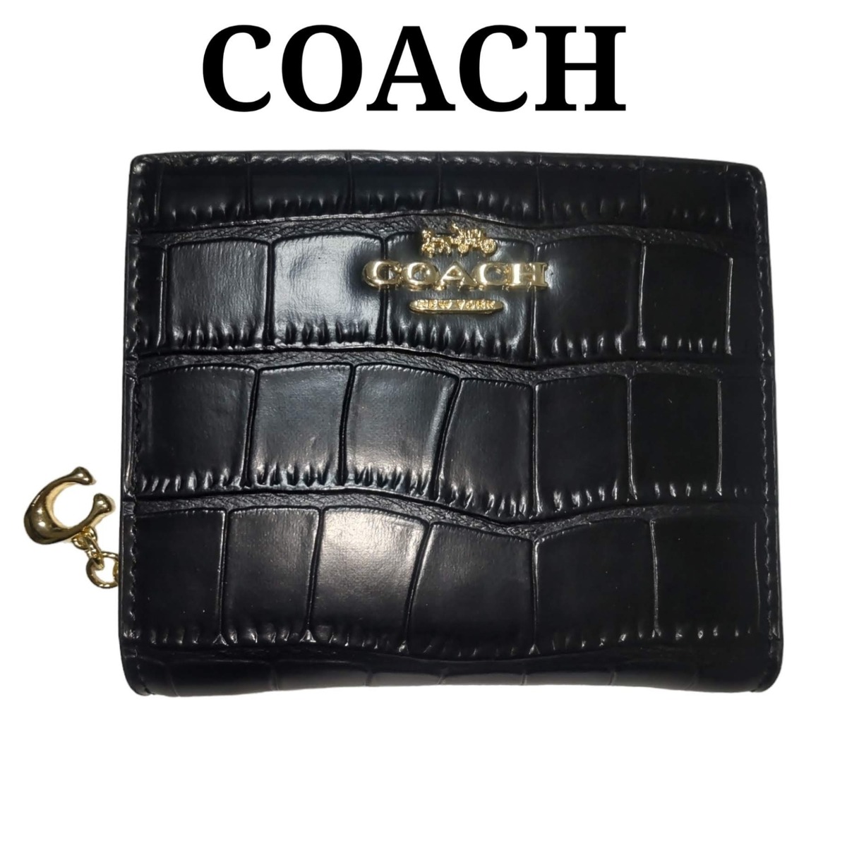 COACHコーチ クロコ型押し 二つ折り財布 ブラック | francore