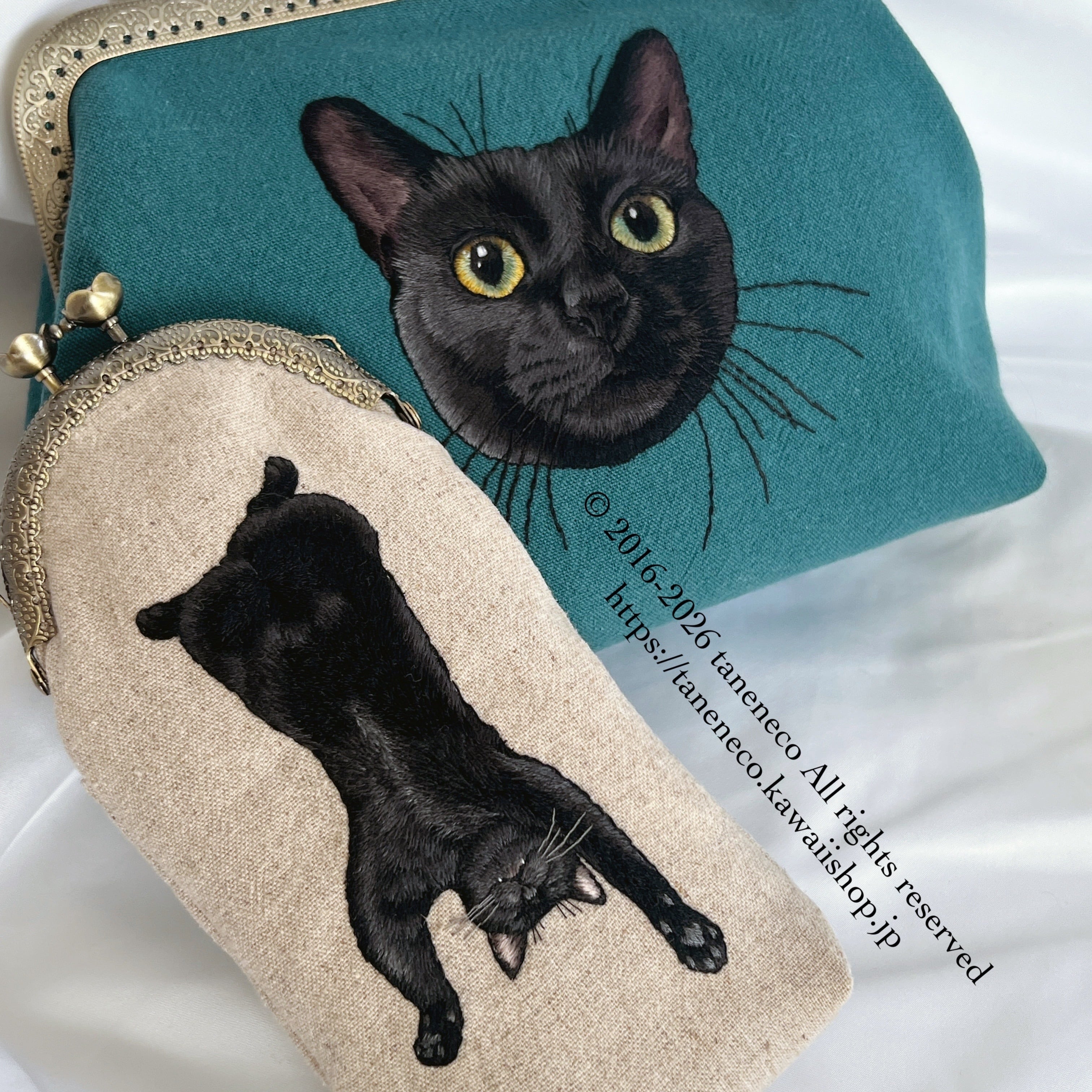 taneneco手刺繍『Gatto Nero ‐黒猫‐』がま口ポシェット | Taneneco Shop