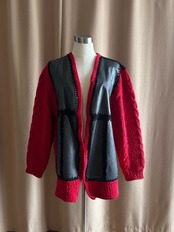 patchwork leather knit cardigan-5043-10