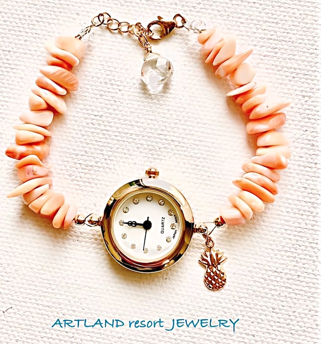 天然石サンゴ　アクセサリー時計