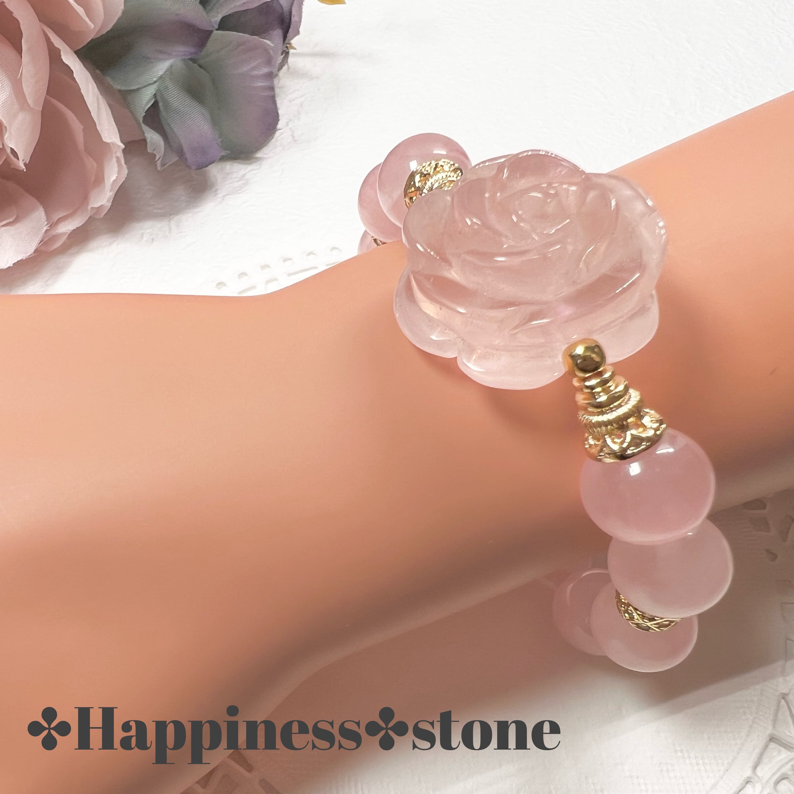 【ローズクオーツ ✿ バラブレスレット】♥送料無料♥天然石 パワーストーン