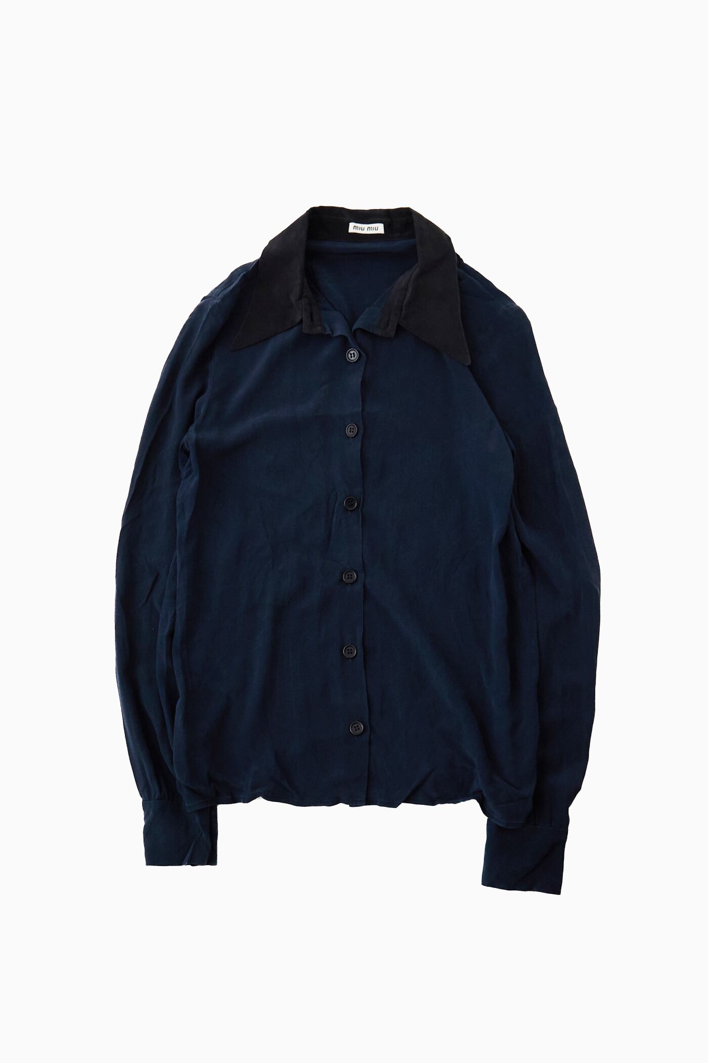 【Ladies】 miumiu NAVY SILK SHIRT
